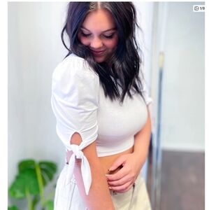 NEW NWOT White Puff Sleeve Crop Top Sz 2X